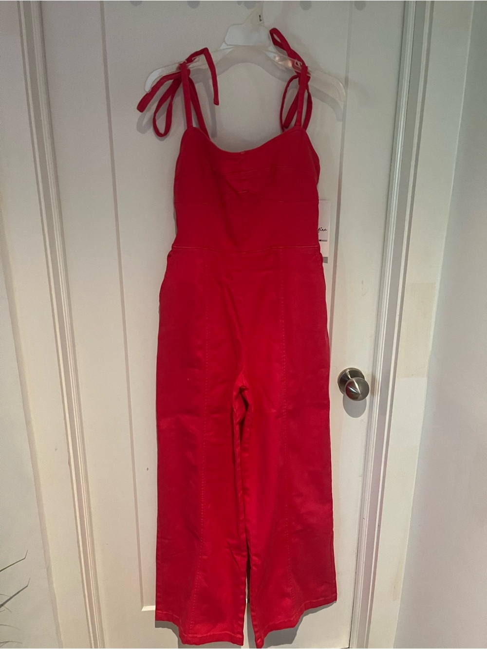love, Fire Bright Red Tie-Shoulder Wide-Leg Jumpsuit